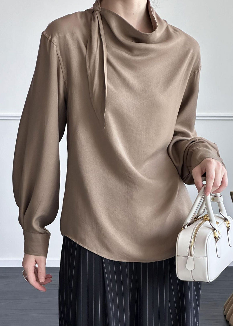 Coffee Cotton Shirt Asymmetrical Fall