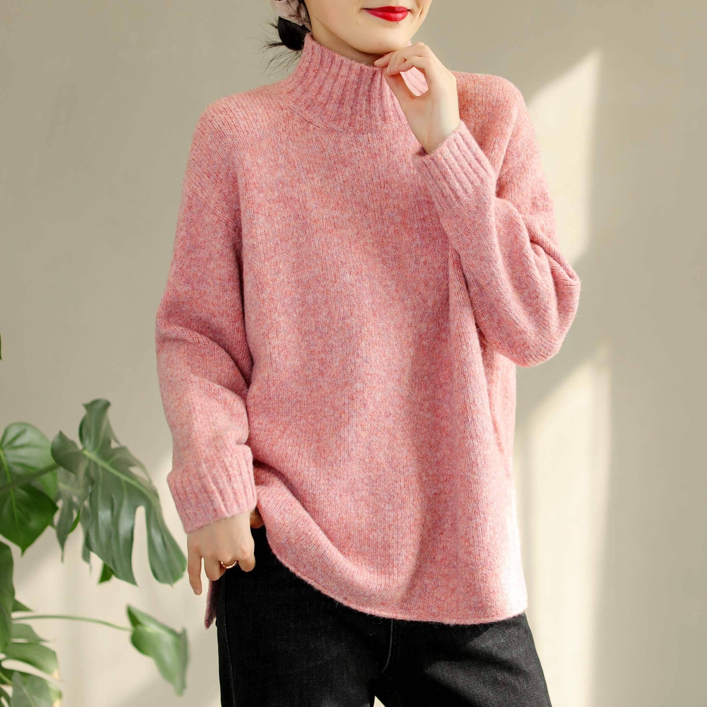 Autumn Winter Cotton Knitted Elastic Sweater