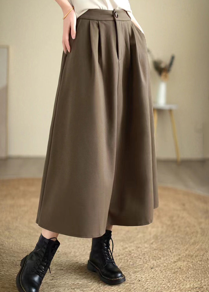 Khaki Silm Fit Woolen a Line Skirt High Waist Spring