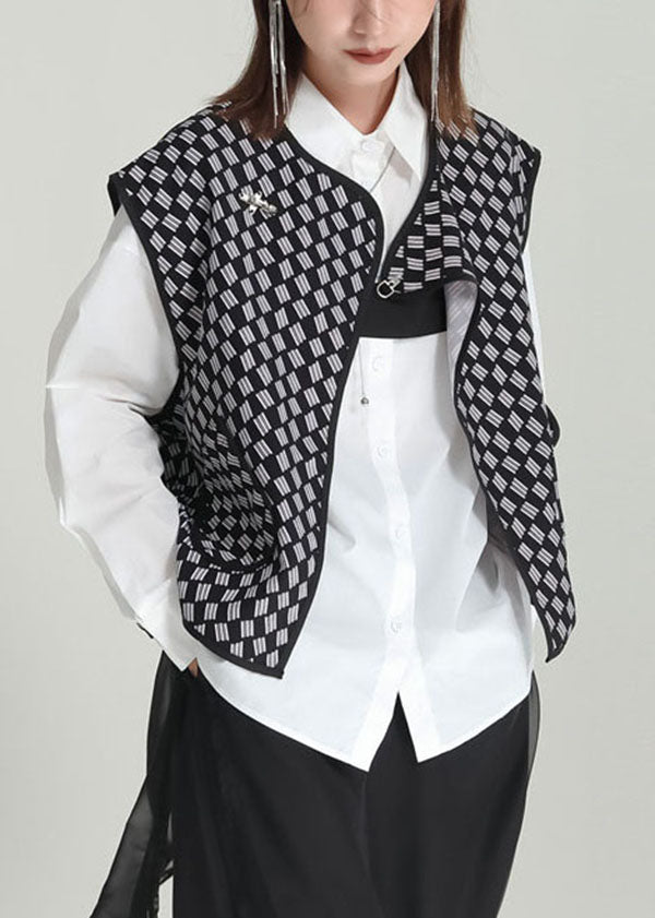 Black Oversized Print Vest Tops