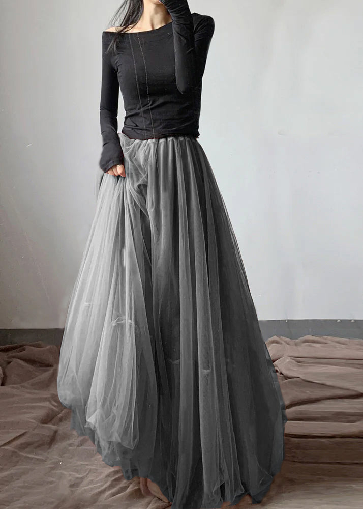 French Yellow Asymmetrical Wrinkled Tulle Skirt Winter