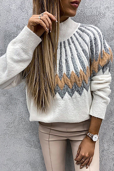 Geometric Split Joint Contrast Turtleneck Tops(4 Colors)