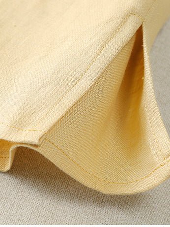 Pure Color Crew Neck Short Sleeve Buttoned Linen Tee Top