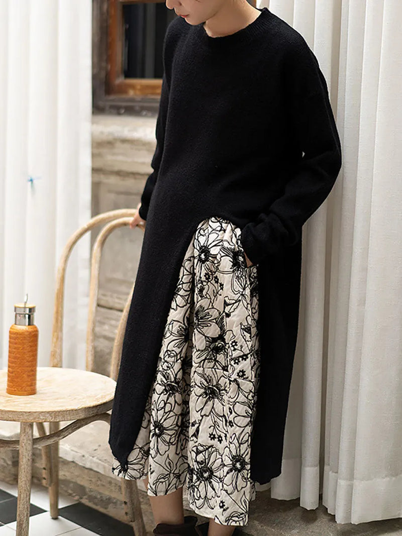 Winter Artsy Split Hem Long Sweater Dress