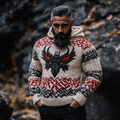 Men's Viking Wolf Jacquard Celtic Style Knit Zipper Sweater artswardrobe