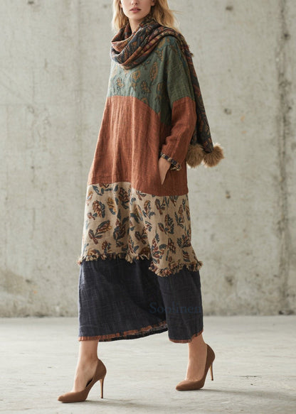 Colorblock Print Patchwork Cotton Dresses Fall
