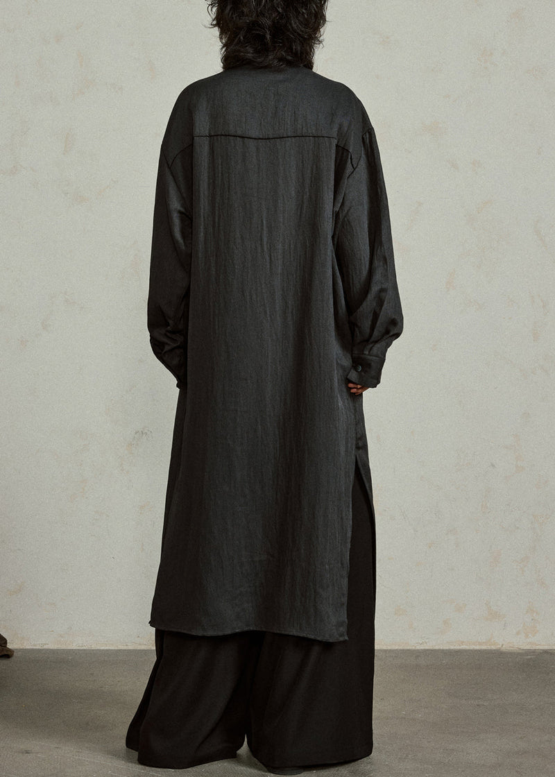 Loose Black Ruffled Tie Waist Cotton Shirts Coat Fall
