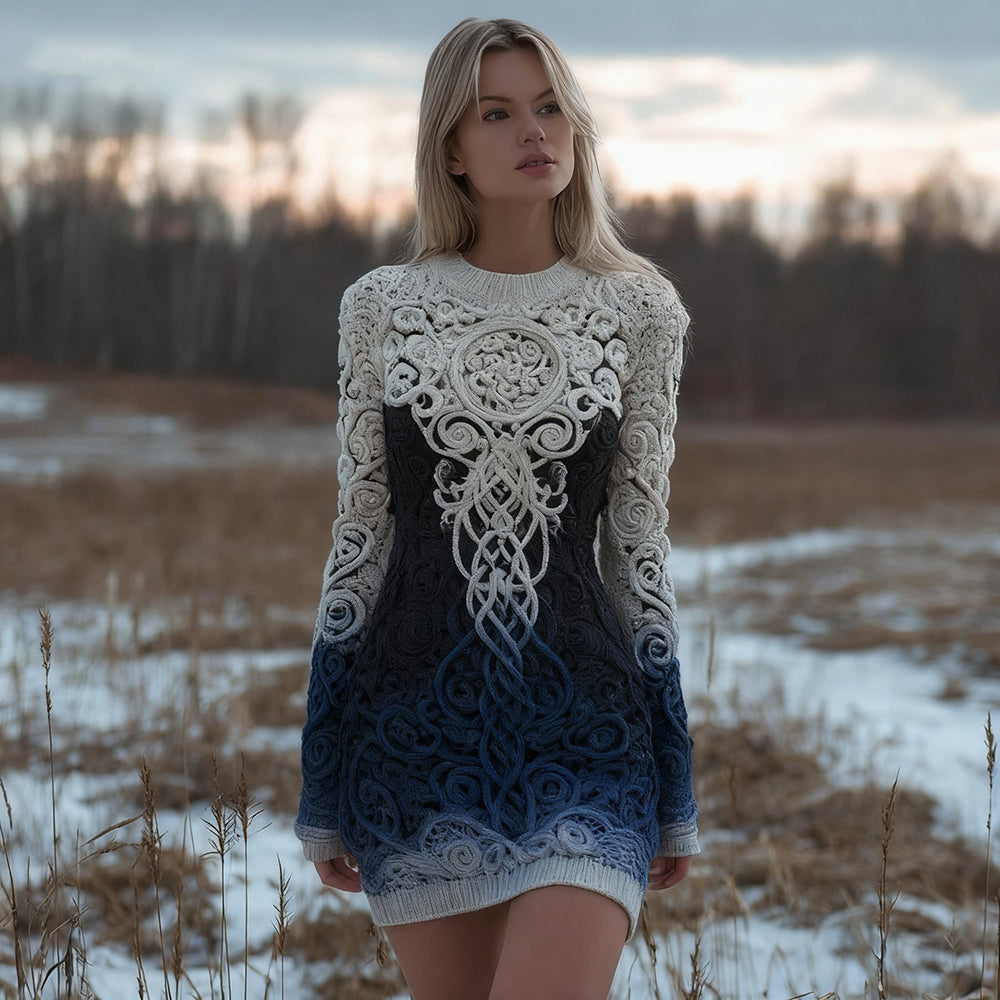 Viking Tree Of Life Vintage Gradient Mini Sweater Dress artswardrobe