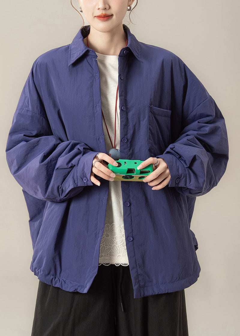 Purple Button Cotton Filled Shirt Coat Peter Pan Collar