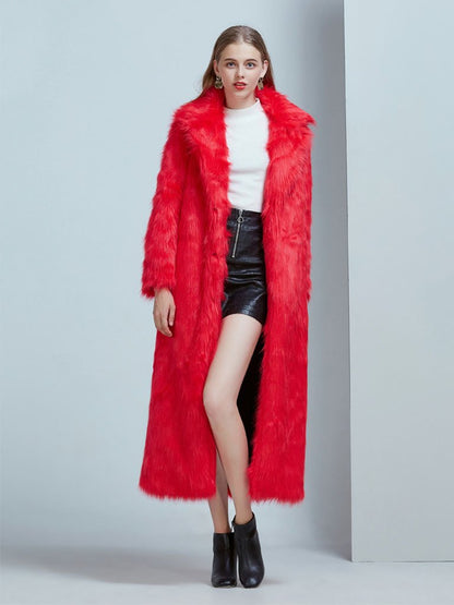 Faux Fur Coat V Neck Long Sleeve Maxi Winter Coat