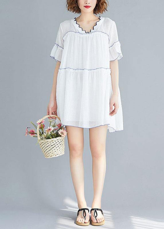 Classy V Neck Patchwork Clothes Pattern White Dress Summer