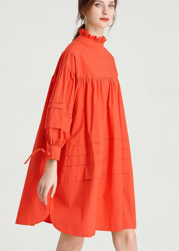 Orange Long Sleeve Spring Cotton Dress