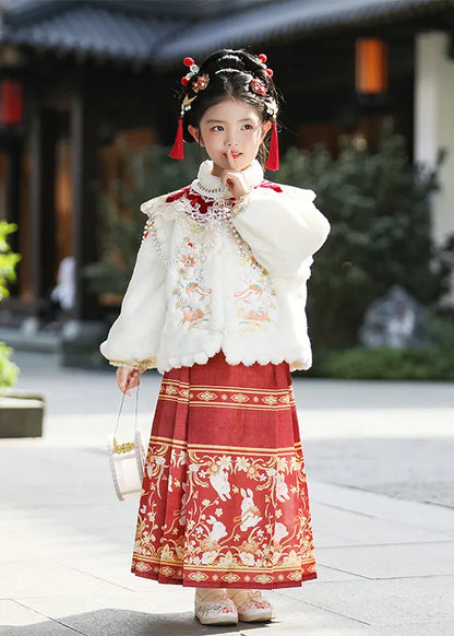 New White Nail Bead Coats and Maxi Skirts Two Pieces Set Winter