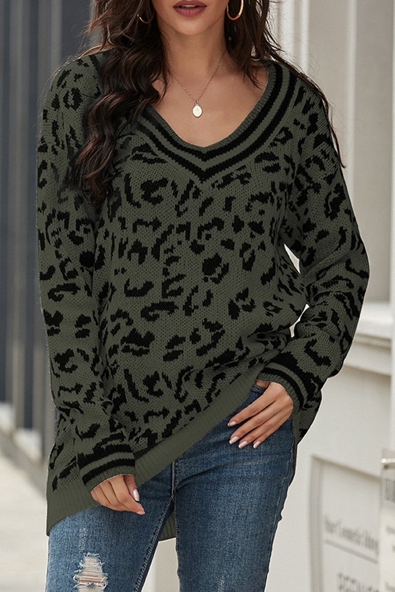 Leopard Print V-neck Sweater