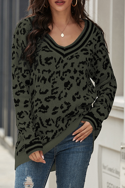 Leopard Print V-neck Sweater