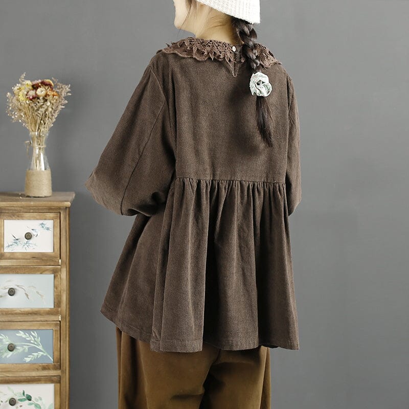 Autumn Winter Loose Corduroy Lace Patchwork Sweater