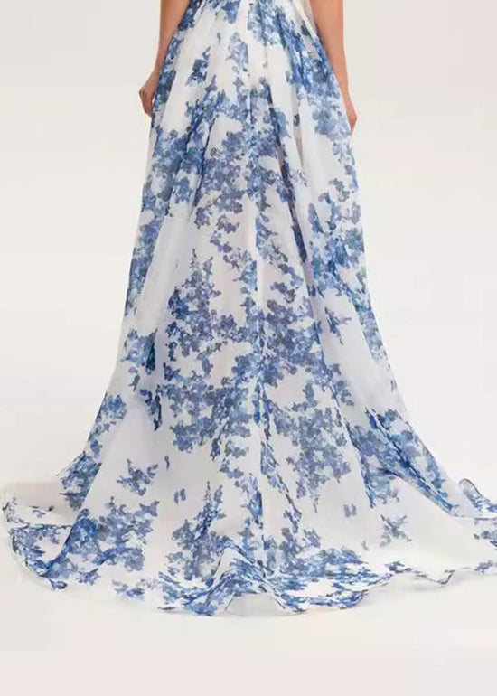 New Off Shoulder Print Organza Long Dress Summer