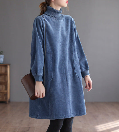 Corduroy Color Plus Velvet Thick Loose Turtleneck Top