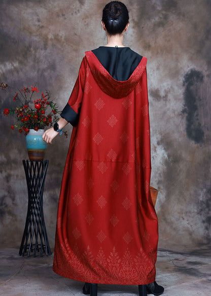 Red Satin Trench Coats Asymmetrical Design Button