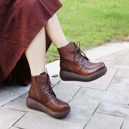Leather Wedge Heel Boots