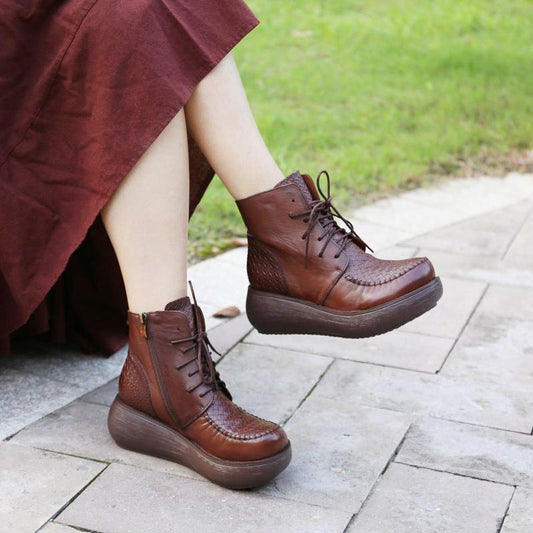 Leather Wedge Heel Boots