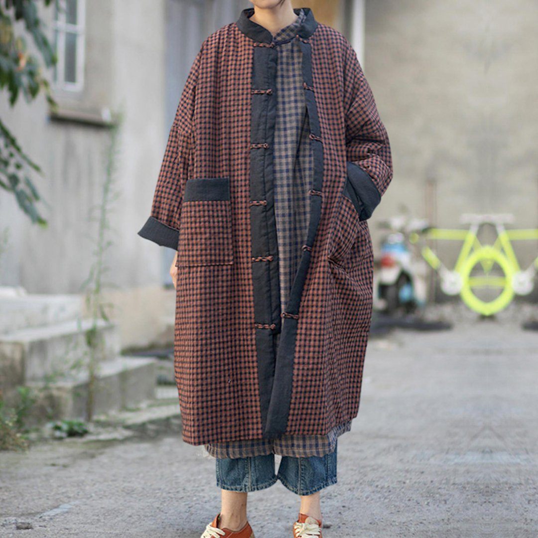 Cozy Stand Collar Original Quilted Linen Coat