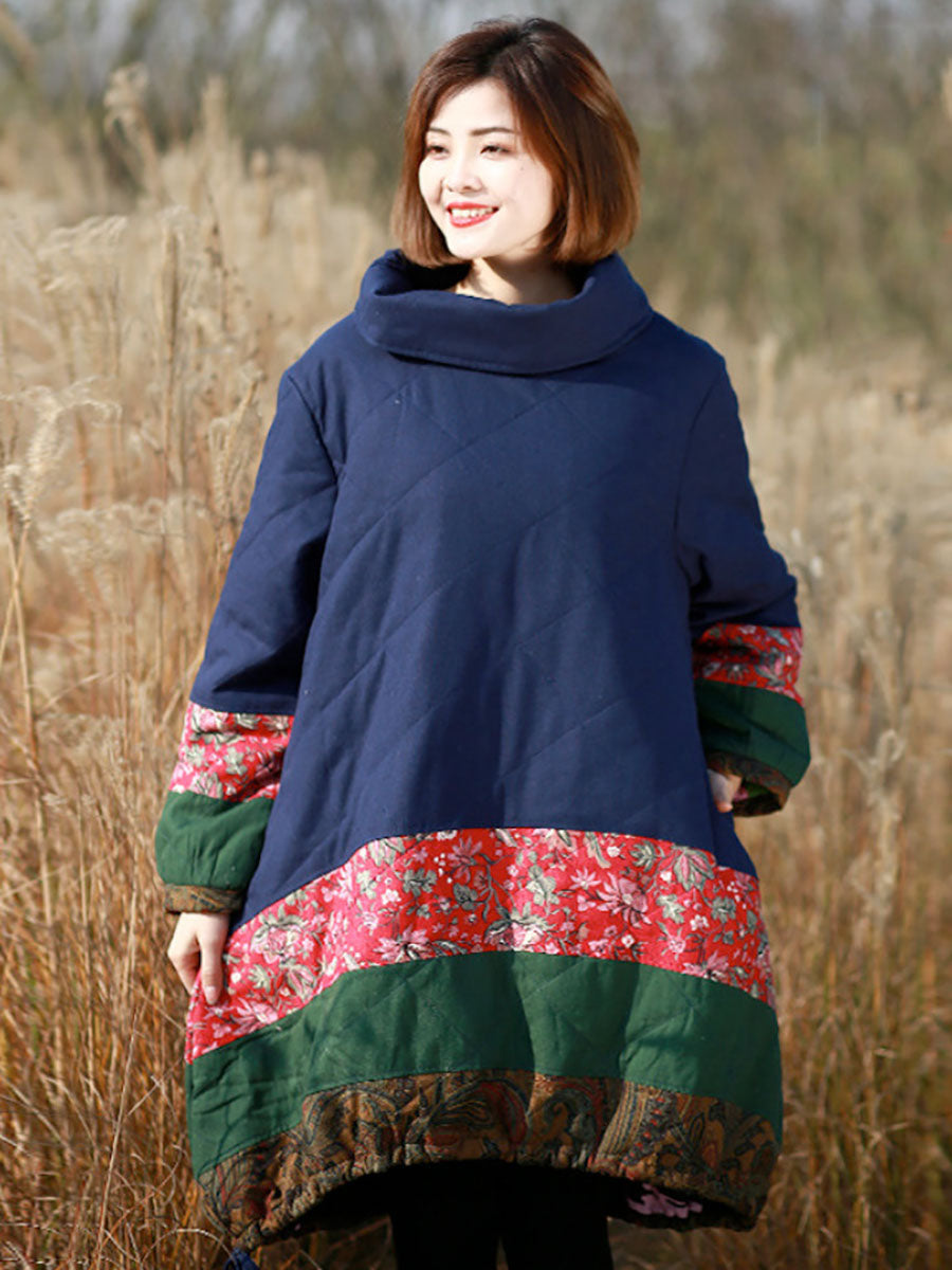 Winter Patchwork Pocket Pullover Loose Coat