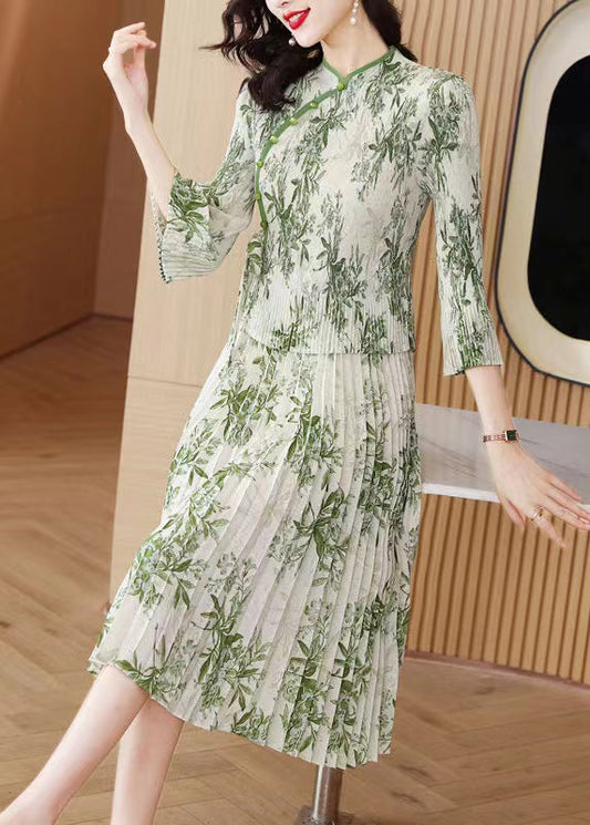 Green Print Chiffon Vacation Dresses Summer