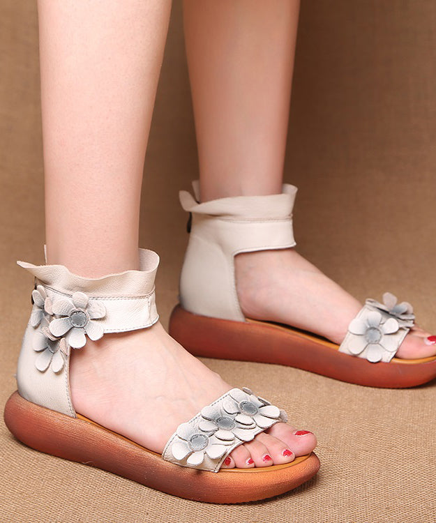 White Chunky Cowhide Leather Splicing Walking Sandals