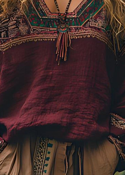 Mulberry Print Patchwork Cotton Tops Spring