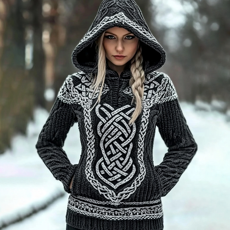 Women's Viking Celtic Pocket Cozy Hooded Sweater elevenforest