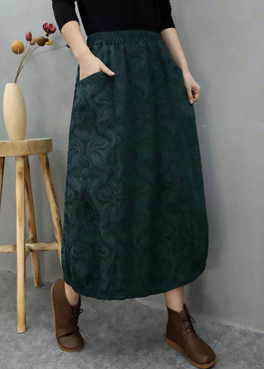 Green Pockets Jacquard Cotton Skirts Winter