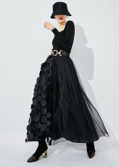 Black Ruffled Patchwork Dot Tulle a Line Skirts Summer