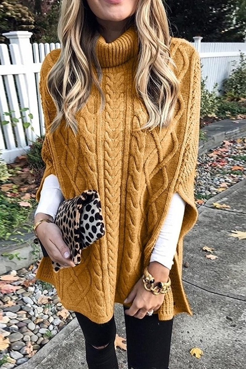 Turtleneck Color Slit Sweater