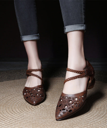 Coffee Hollow Out Buckle Strap Chunky Sandals