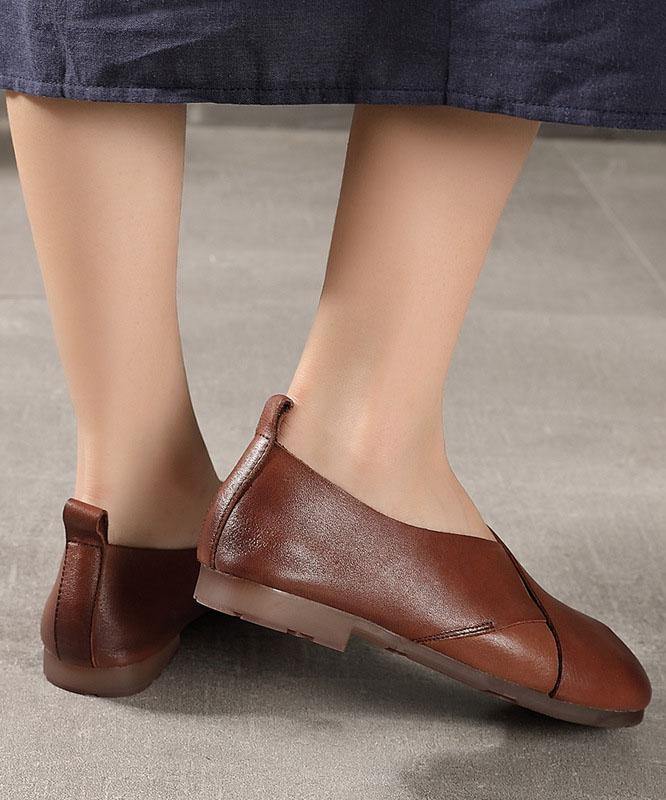 Brown Flat Shoes Cowhide Leather Flats