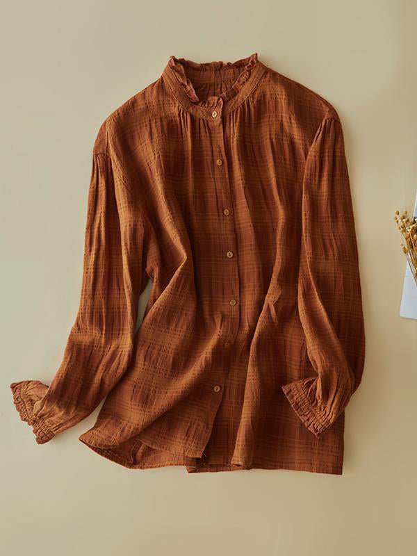 100% Linen Stand Collar Loose Shirt in One-size