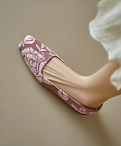 Pink Cotton Fabric Splicing Flats Embroidered