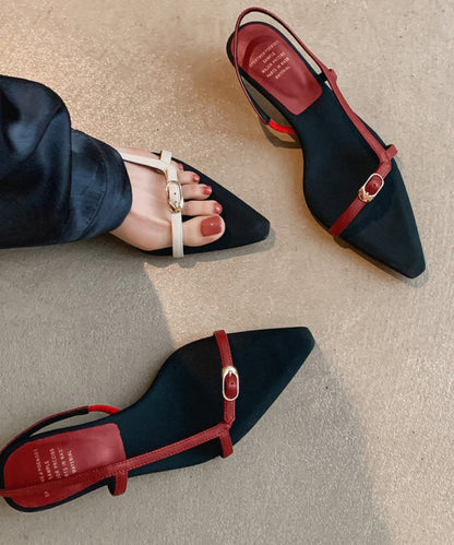 Red Splicing Kitten Sandals Pointed Toe Peep Toe