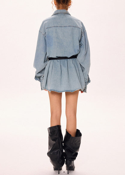 Loose Blue Peter Pan Collar Button Denim Shirts Dress Fall