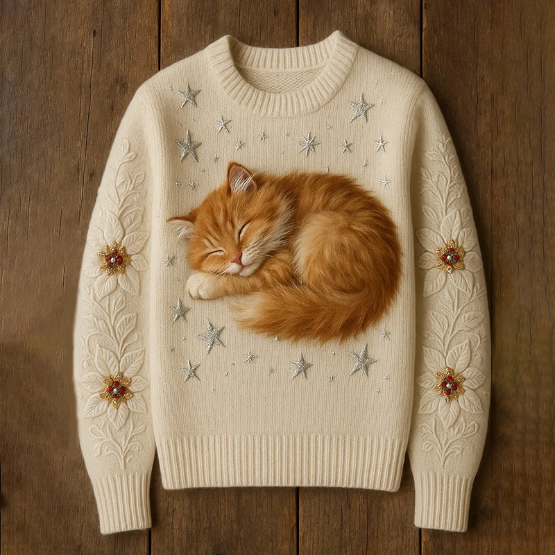 Women's Cute Cat Art Knitted Warm Sweater elevenforest
