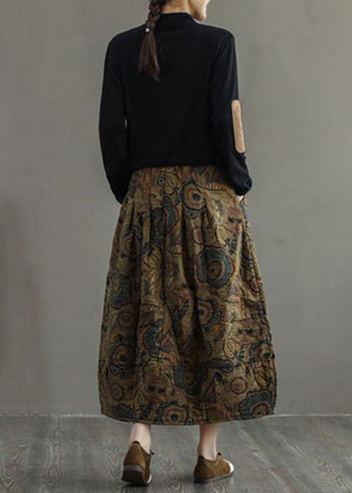 Geometry Elastic Waist Patchwork Print Fine Cotton Filled Skirt Winter