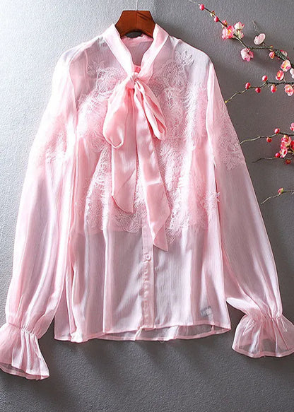 Pink Embroidered Chiffon Shirt Top Spring