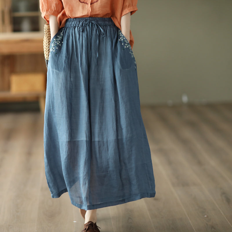 Cozy Embroidery Thin Linen Skirt