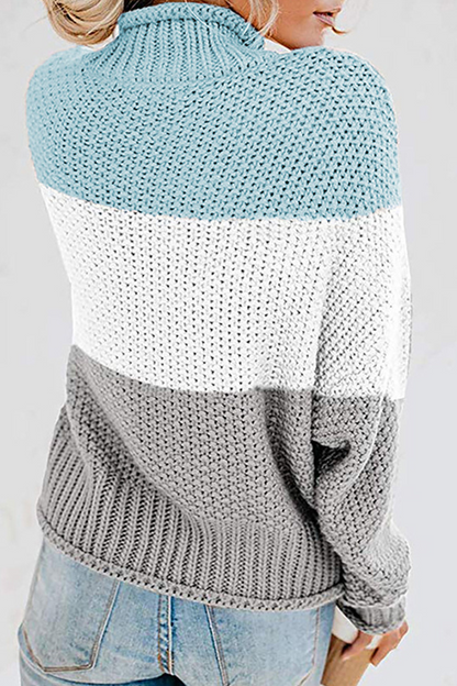 Patchwork Contrast Turtleneck Tops(7 Colors)