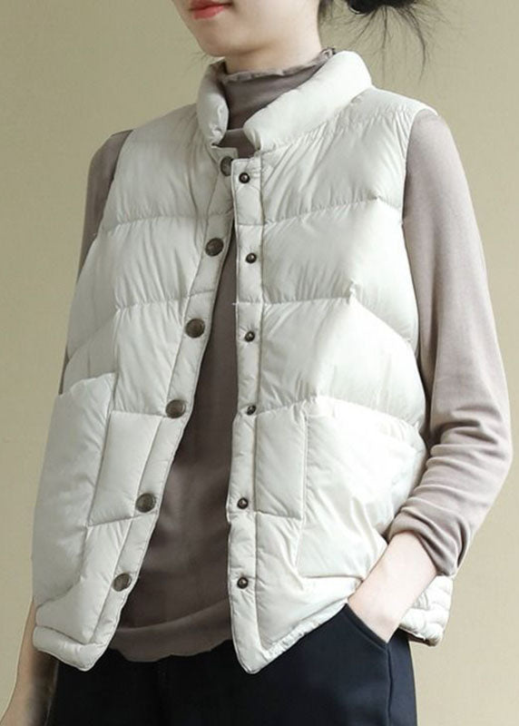 White Pockets Button Asymmetrical Design Winter Puffer Vest