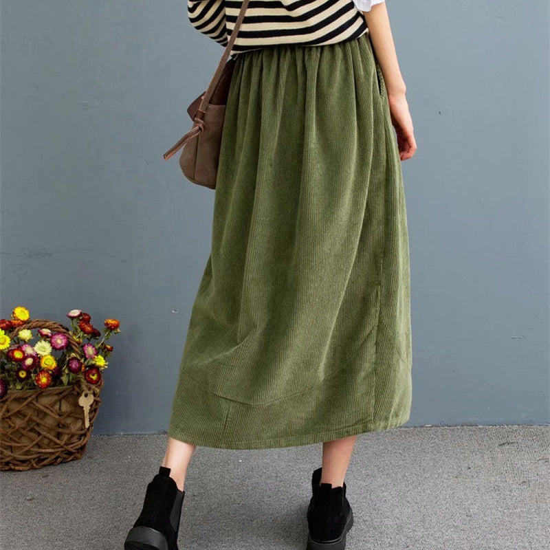 Cozy Autumn Retro Corduroy Loose Skirt