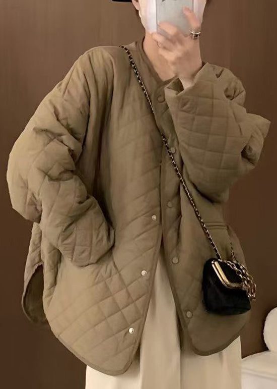 Yellow O Neck Pockets Fine Cotton Filled Jackets Fall