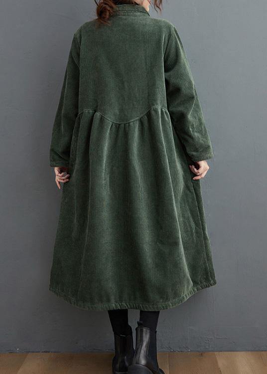 French Blackish Green Corduroy Coats Inspiration Thick Cinched Coats ( Limited Stock)