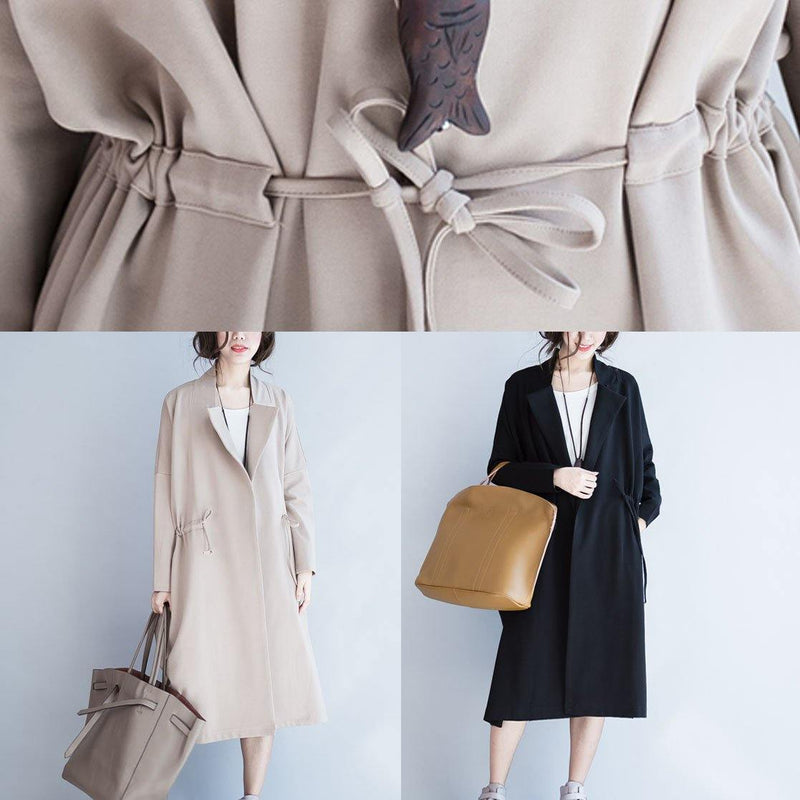 Simple Square Collar Drawstring Clothes for Black Knee Jackets Fall